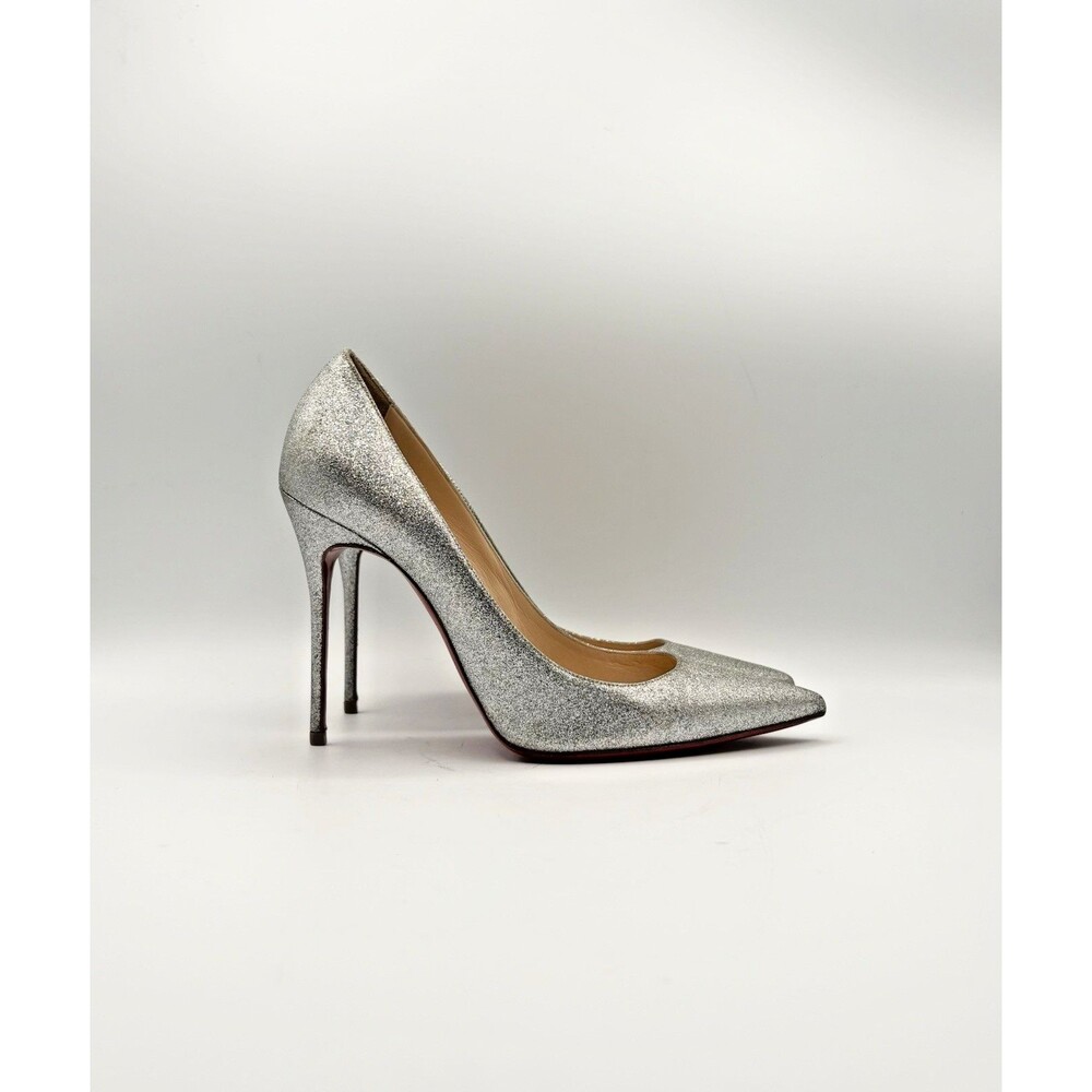 Christian Louboutin Silver Glitter Decollete Pointed Toe High Heels Size EU 39